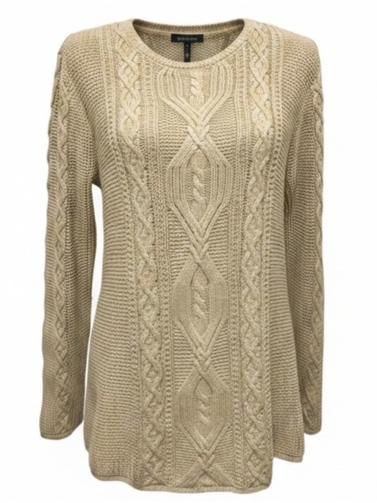 JEANNE PIERRE Sweaters - Jeanne Pierre Ecru Tan Long Sleeve Crew Neck Cable Knit Sweater Womens size L